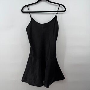 Y2K Victoria’s Secret Satin Mini Dress Cami Peplum Hem Black Vintage Lingerie XS